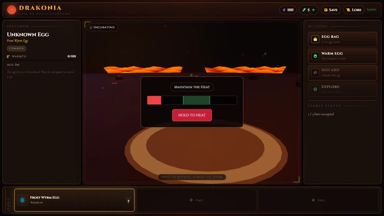 The Warm Egg minigame, where holding the button heats the egg and the aim is to keep it in the right band.