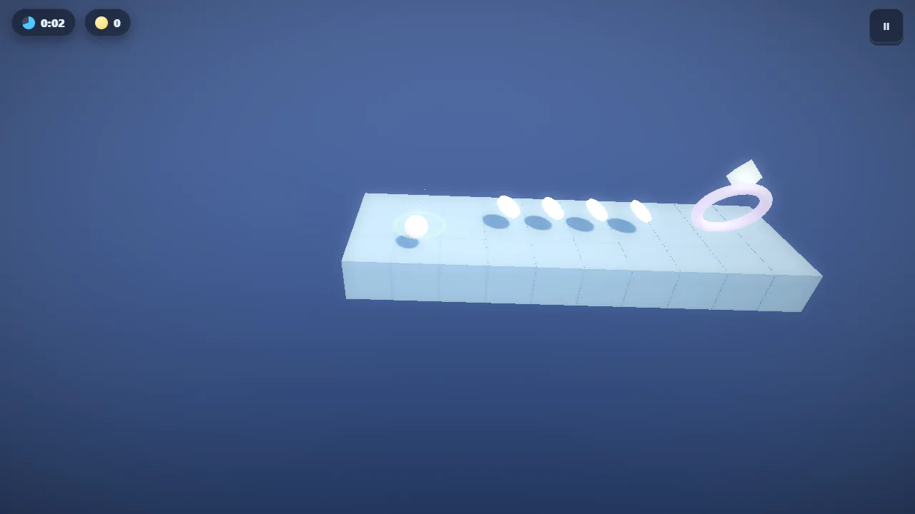 Level 1-1, First Roll: a ball on a narrow floating track heading for the goal ring at the far end.